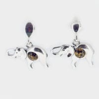Round Shape Green amber Dangling Elephant Earrings