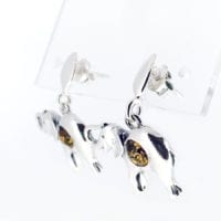 Round Shape Green amber Dangling Elephant Earrings