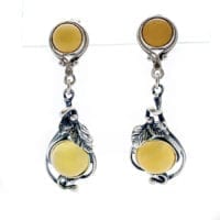 Round Shape Butterscotch Amber Set In Sterling Silver Dangling Earrings