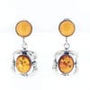 Cognac & Butterscotch Amber Set In Sterling Silver Dangling Earrings