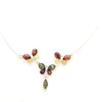 Multi-Color Amber Set In Sterling Silver Elegant Butterfly Necklace