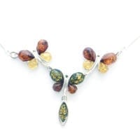 Multi-Color Amber Set In Sterling Silver Elegant Butterfly Necklace