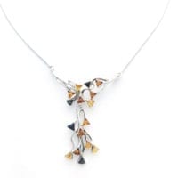 Multi-Color Amber Set In Sterling Silver Elegant Design Necklace