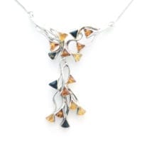 Multi-Color Amber Set In Sterling Silver Elegant Design Necklace