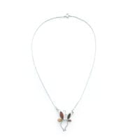 Multi-Color Amber Set In Sterling Silver Elegant Twin-Butterfly Necklace