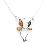 Multi-Color Amber Set In Sterling Silver Elegant Twin-Butterfly Necklace