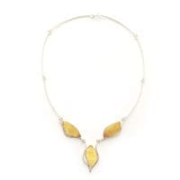 3-Stone Butterscotch Amber Set In Sterling Silver Necklace