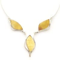 3-Stone Butterscotch Amber Set In Sterling Silver Necklace