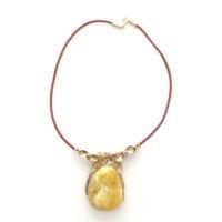 Hand-Crafted Butterscotch Amber Set In Vermeil Necklace