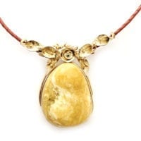 Hand-Crafted Butterscotch Amber Set In Vermeil Necklace