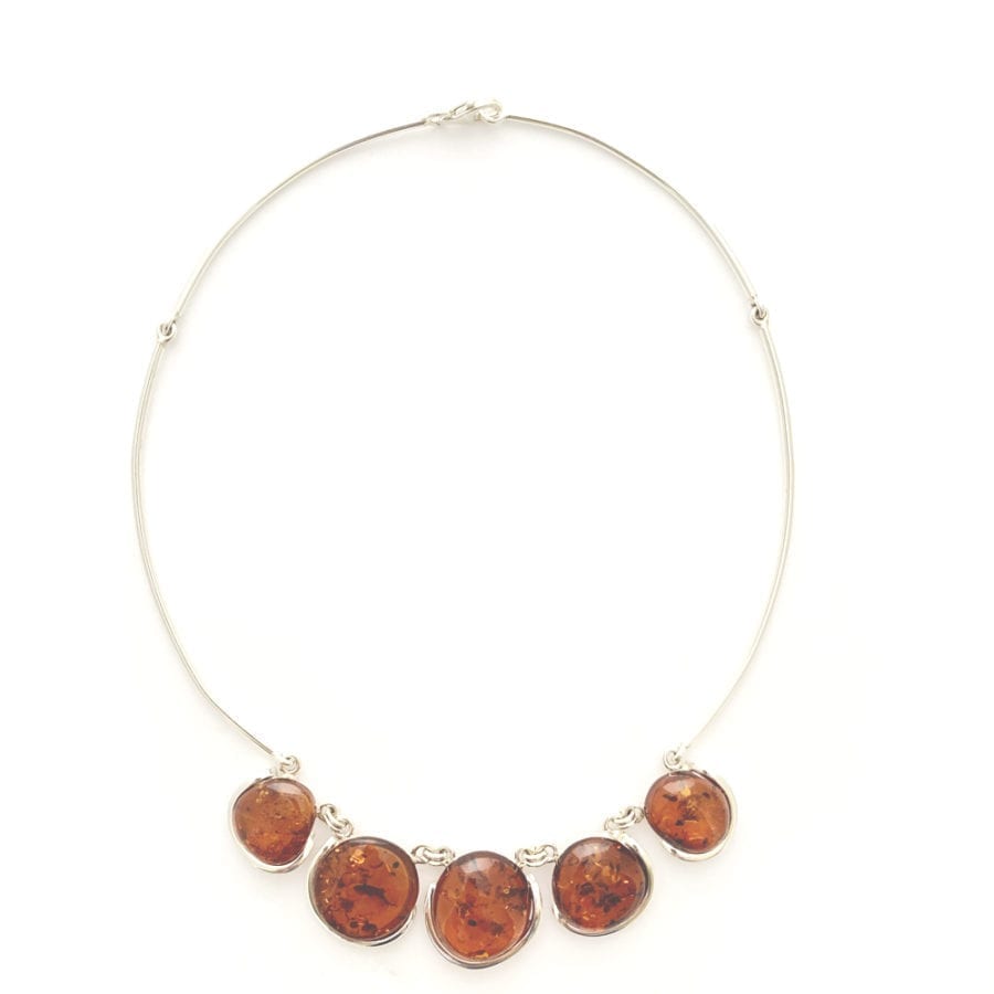 5-Stone Hand-crafted Cognac Amber In Sterling Silver Necklace