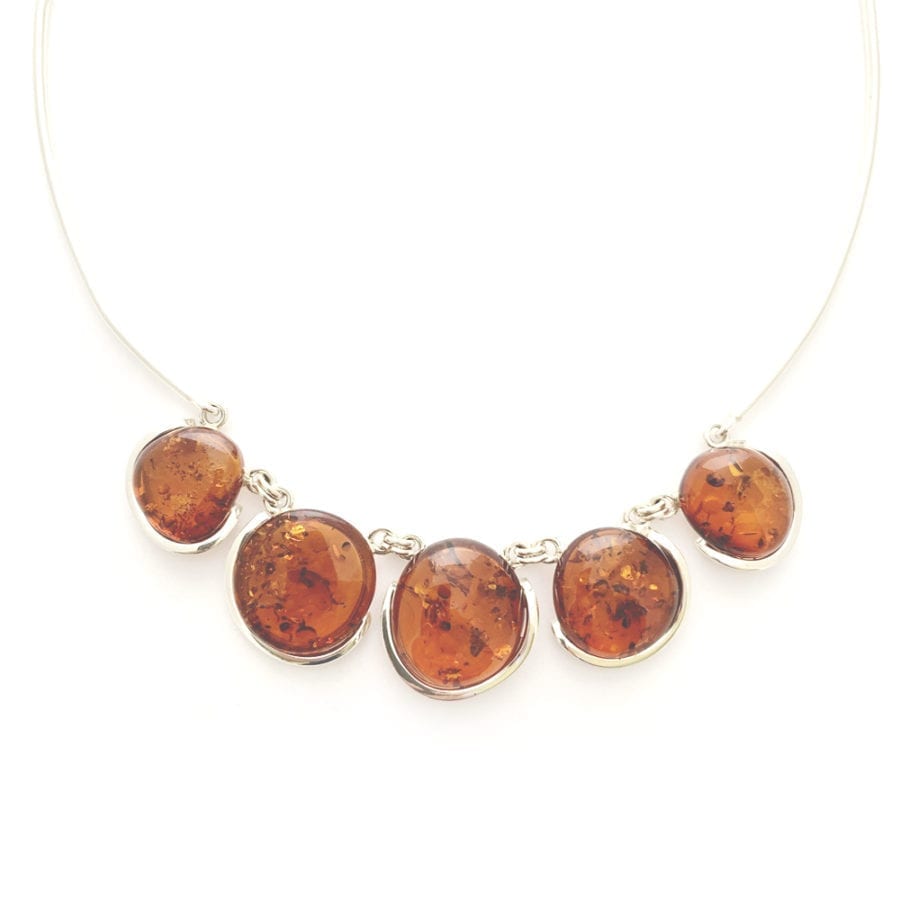 5-Stone Hand-crafted Cognac Amber In Sterling Silver Necklace - Image 2