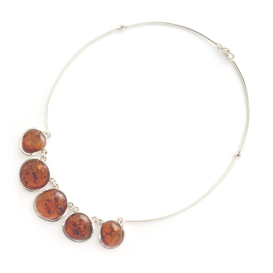 5-Stone Hand-crafted Cognac Amber In Sterling Silver Necklace - Image 3