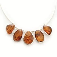 5-Stone Hand-crafted Cognac Amber In Sterling Silver Necklace