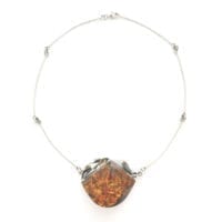 Large Single Hand-crafted Cognac Amber In Sterling Silver Necklace