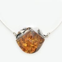 Large Single Hand-crafted Cognac Amber In Sterling Silver Necklace