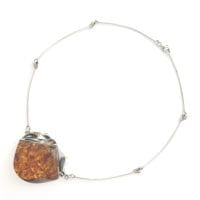 Large Single Hand-crafted Cognac Amber In Sterling Silver Necklace
