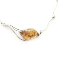 Hand-Crafted Green Amber Set In Sterling Silver Necklace