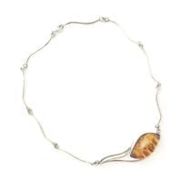 Hand-Crafted Green Amber Set In Sterling Silver Necklace