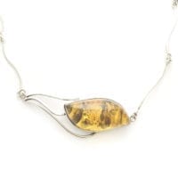 Hand-Crafted Green Amber Set In Sterling Silver Necklace