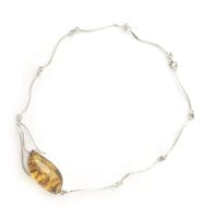 Hand-Crafted Green Amber Set In Sterling Silver Necklace