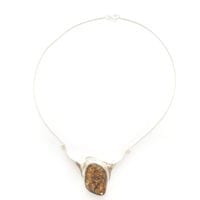 Hand-Crafted Green Amber Set In Sterling Silver Necklace