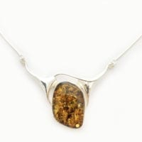 Hand-Crafted Green Amber Set In Sterling Silver Necklace