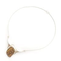 Hand-Crafted Green Amber Set In Sterling Silver Necklace
