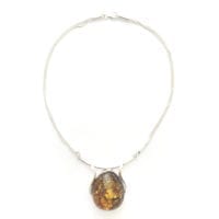 Hand-Crafted Green Amber Set In Sterling Silver Necklace