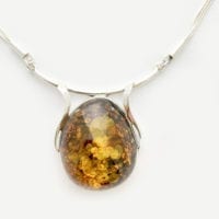 Hand-Crafted Green Amber Set In Sterling Silver Necklace