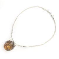 Hand-Crafted Green Amber Set In Sterling Silver Necklace