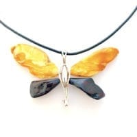 One Of A Kind Cherry & Butterscotch Amber Butterfly Necklace