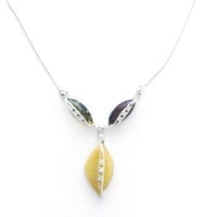 Hand-Crafted Multi-Color Amber Set In Sterling Silver Elegant Design Necklace