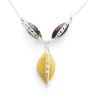 Hand-Crafted Multi-Color Amber Set In Sterling Silver Elegant Design Necklace
