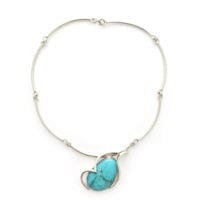 Hand-Crafted Genuine Turquoise Set In Sterling Silver Necklace