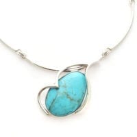 Hand-Crafted Genuine Turquoise Set In Sterling Silver Necklace