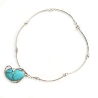 Hand-Crafted Genuine Turquoise Set In Sterling Silver Necklace