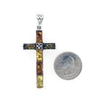6-Stone Multi-Color Amber Set In Sterling Silver Cross Pendant