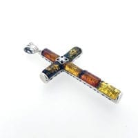 6-Stone Multi-Color Amber Set In Sterling Silver Cross Pendant