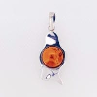 Hand-Crafted Cognac Amber Set In Sterling Silver Pendant