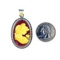 Hand-Crafted Natural Amber Cameo Set In Sterling Silver Pendant