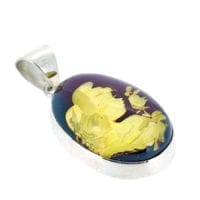 Hand-Crafted Natural Amber Cameo Set In Sterling Silver Pendant