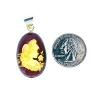 Hand-Crafted Natural Amber Cameo Set In Sterling Silver Pendant