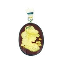Hand-Crafted Natural Amber Cameo Set In Sterling Silver Pendant