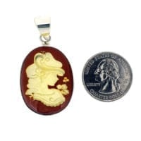 Hand-Crafted Natural Amber Cameo Set In Sterling Silver Pendant