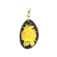 Hand-Crafted Natural Amber Cameo Set In Sterling Silver Pendant