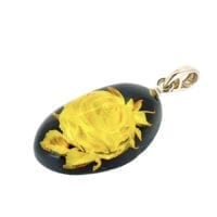 Hand-Crafted Natural Amber Cameo Set In Sterling Silver Pendant