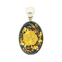 Hand-Crafted Natural Amber Cameo Set In Sterling Silver Pendant