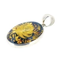 Hand-Crafted Natural Amber Cameo Set In Sterling Silver Pendant