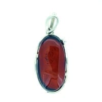 Hand-Crafted Cherry Amber Set In Sterling Silver Pendant